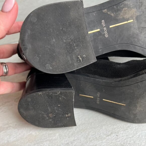 Dolce Vita Layton Black Suede Block Heel Almond Toe Ankle Bootie Women - Picture 9 of 10